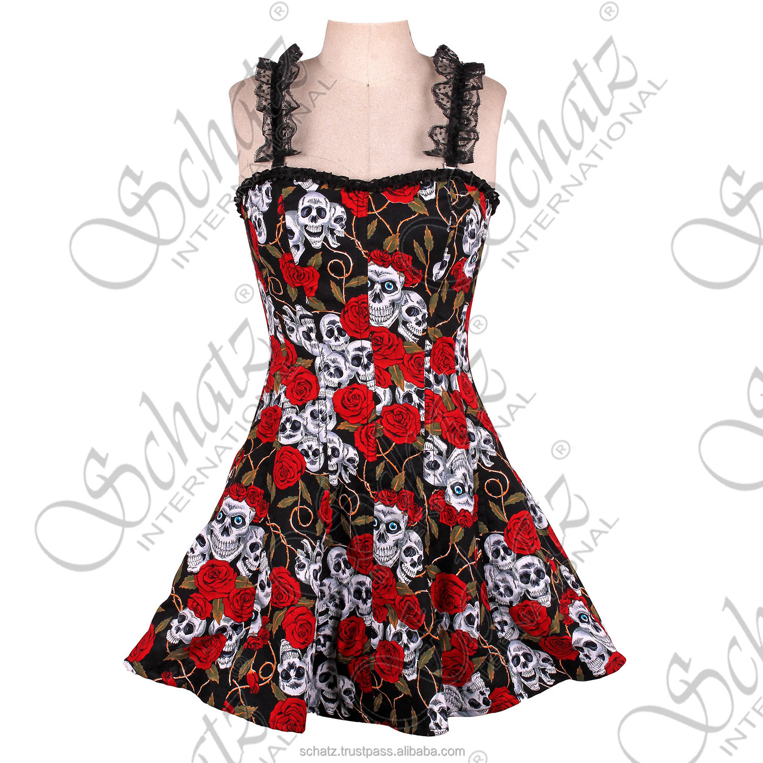 Quirky Short Living Dead Souls & Roses Dress Size L Boned & Net Underskirt Living Dead Souls dresses BANNED Roses Print Corset