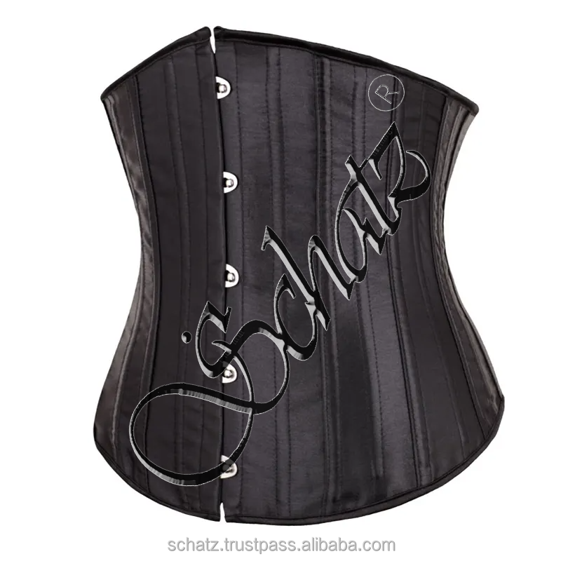 schatz Black Champagne Underbust Corset Women Satin Corsets & Bustiers Firm Tummy Wrap Belt Waist Trainer 26 Steel Bone Shapers