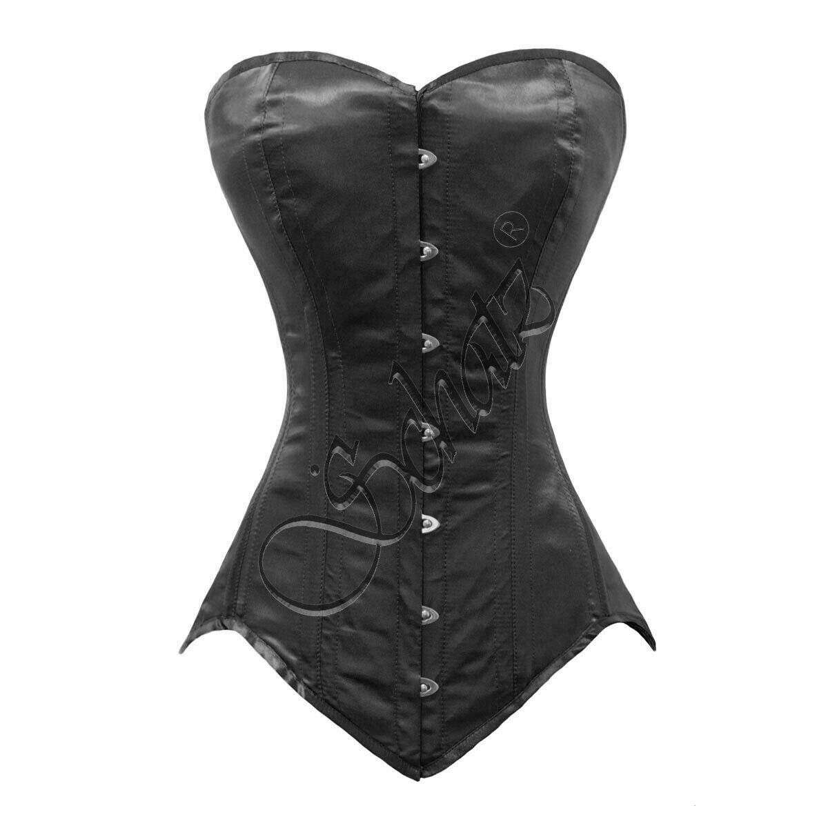 Factory Price Vintage Under Bust Black Satin Material Hip Shapewear 14 Steel Boned Women's Overbust  Fashionable Corset