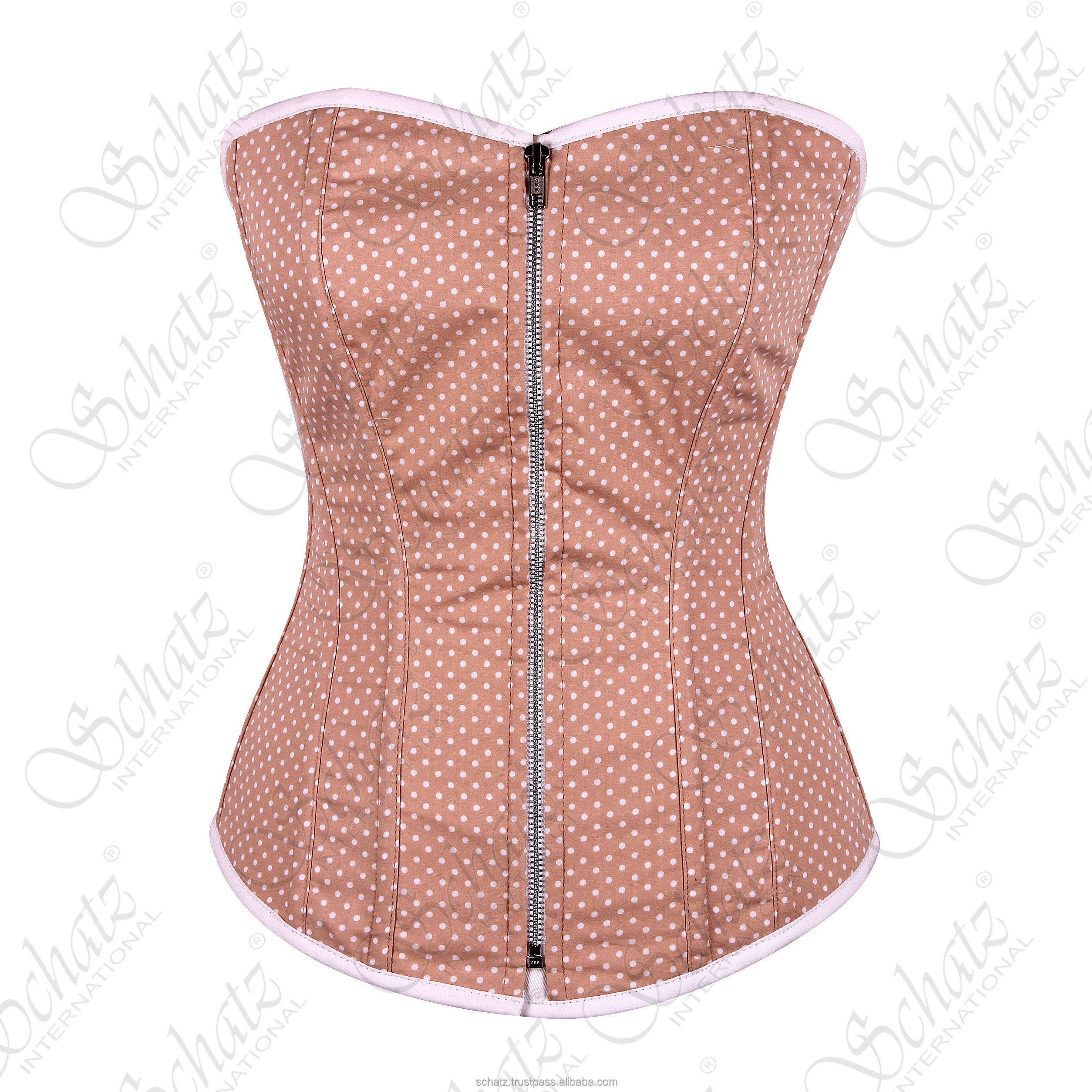 Brown and White Polka Dots Satin Corset Waist Cincher Bustier Underbust Costume overbust body shaping for ladies slimming corset