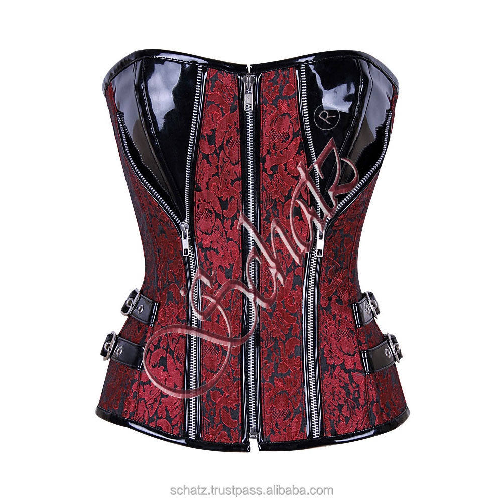 Corset Brocade and Leather 3 Layer Underbust Corset made of High quality Brocade and Patent Fabrics Shaper Crop Corset