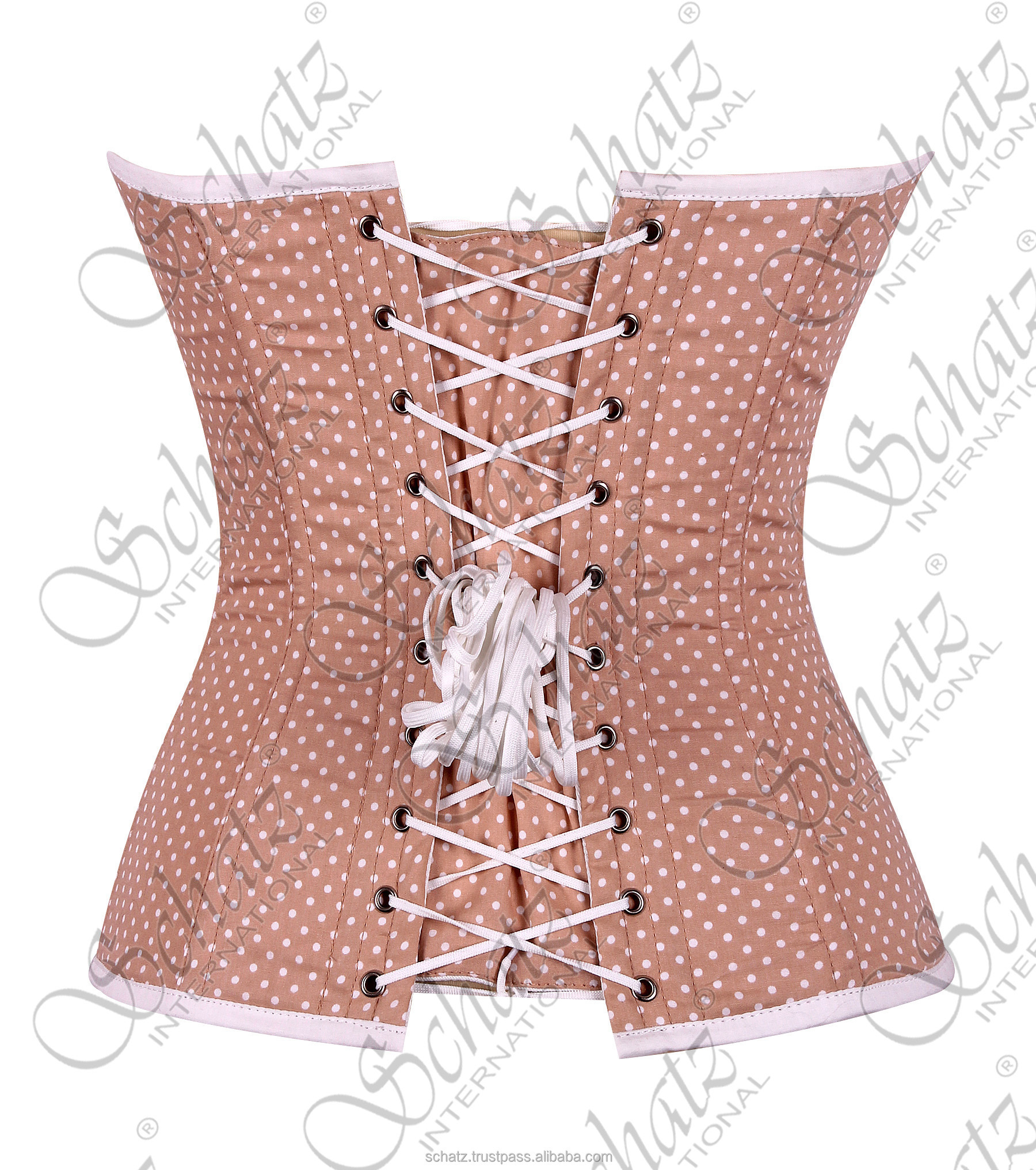 Brown and White Polka Dots Satin Corset Waist Cincher Bustier Underbust Costume overbust body shaping for ladies slimming corset