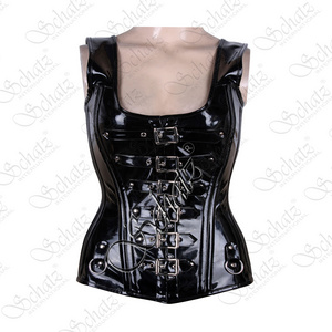 Women Underwear Shapers 3 Layer Shoulder Straps Heavy Boned Overbust Corset made of High quality Patent Leather Corset Top