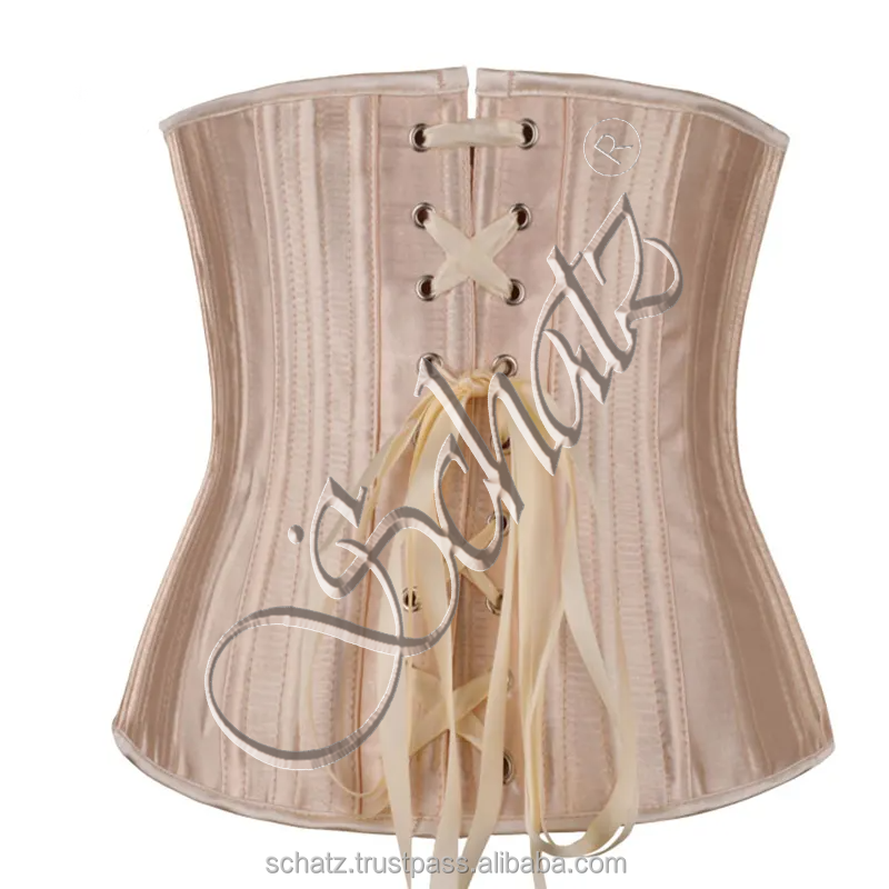 schatz Black Champagne Underbust Corset Women Satin Corsets & Bustiers Firm Tummy Wrap Belt Waist Trainer 26 Steel Bone Shapers