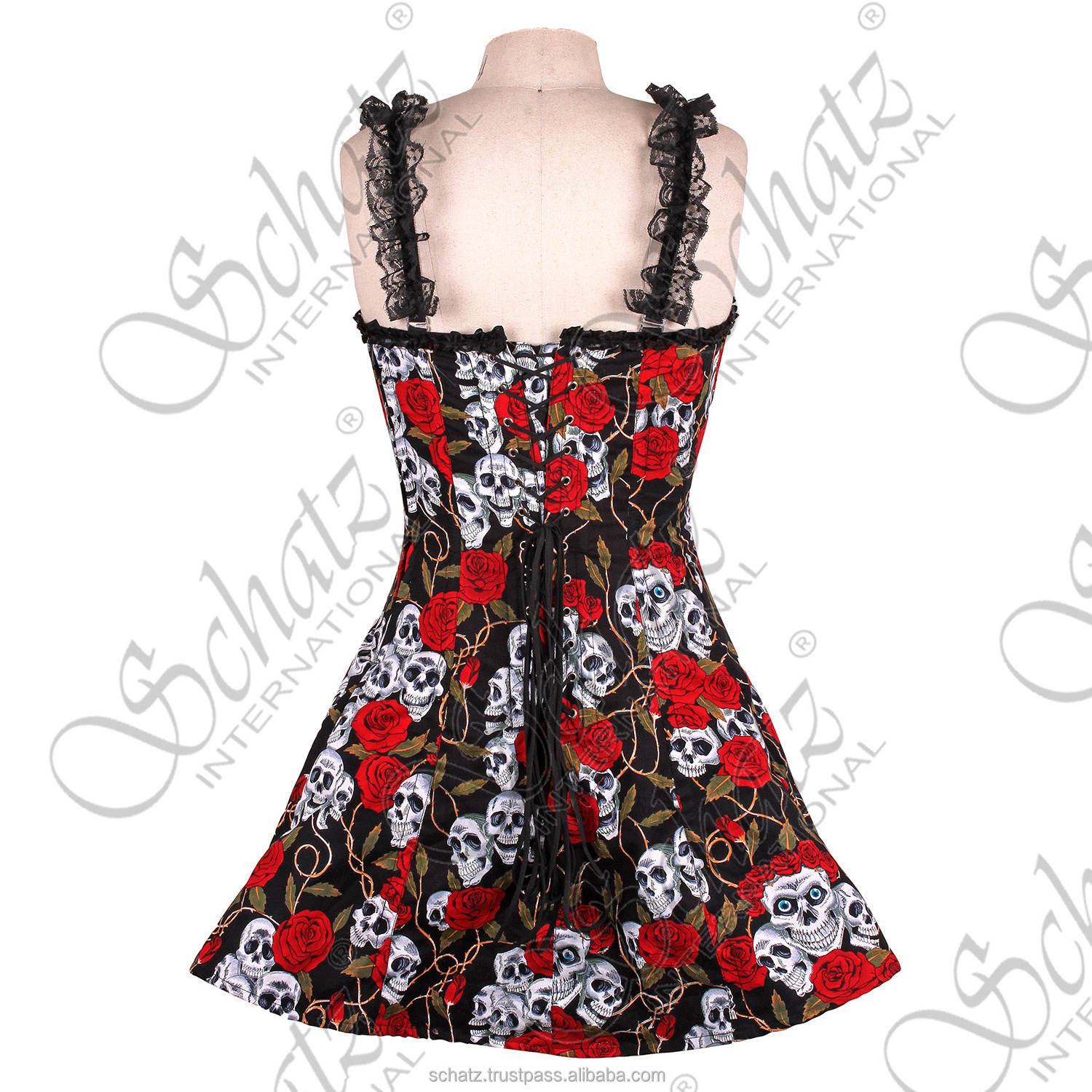 Quirky Short Living Dead Souls & Roses Dress Size L Boned & Net Underskirt Living Dead Souls dresses BANNED Roses Print Corset