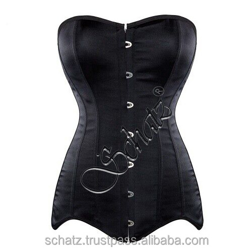 Factory Price Vintage Under Bust Black Satin Material Hip Shapewear 14 Steel Boned Women's Overbust  Fashionable Corset