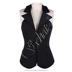 New Corset Womens Halter Striped Waistcoat Work Office V Neck Sleeveless Vest Pinstripe Jacket Zipper Corsets And Bustiers Coat