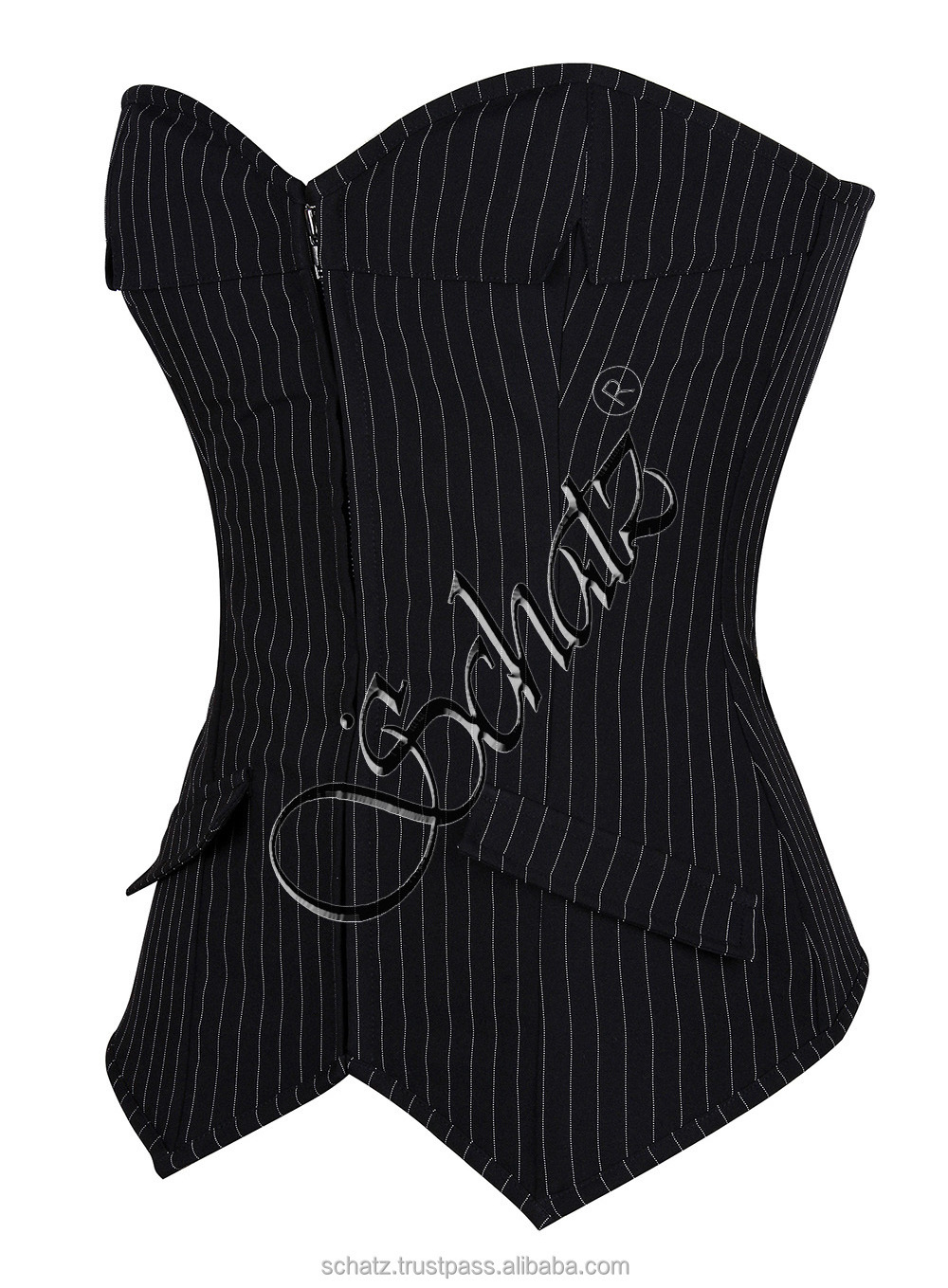 Schatz Overbust Corsets for Women Striped Office Party Plus Size Corsets and Bustiers Zipper Lingerie Tank Tops Korsett Black