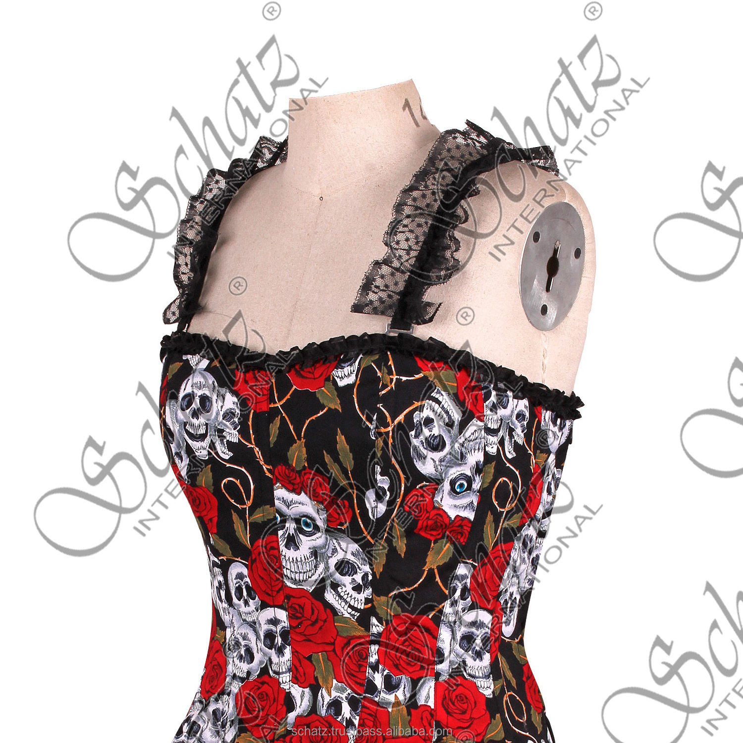 Quirky Short Living Dead Souls & Roses Dress Size L Boned & Net Underskirt Living Dead Souls dresses BANNED Roses Print Corset