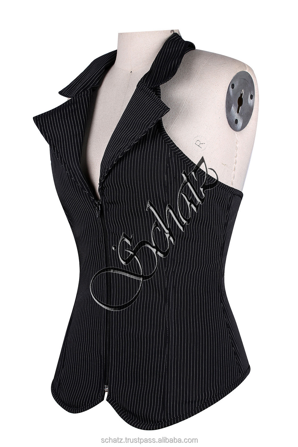 New Corset Womens Halter Striped Waistcoat Work Office V Neck Sleeveless Vest Pinstripe Jacket Zipper Corsets And Bustiers Coat