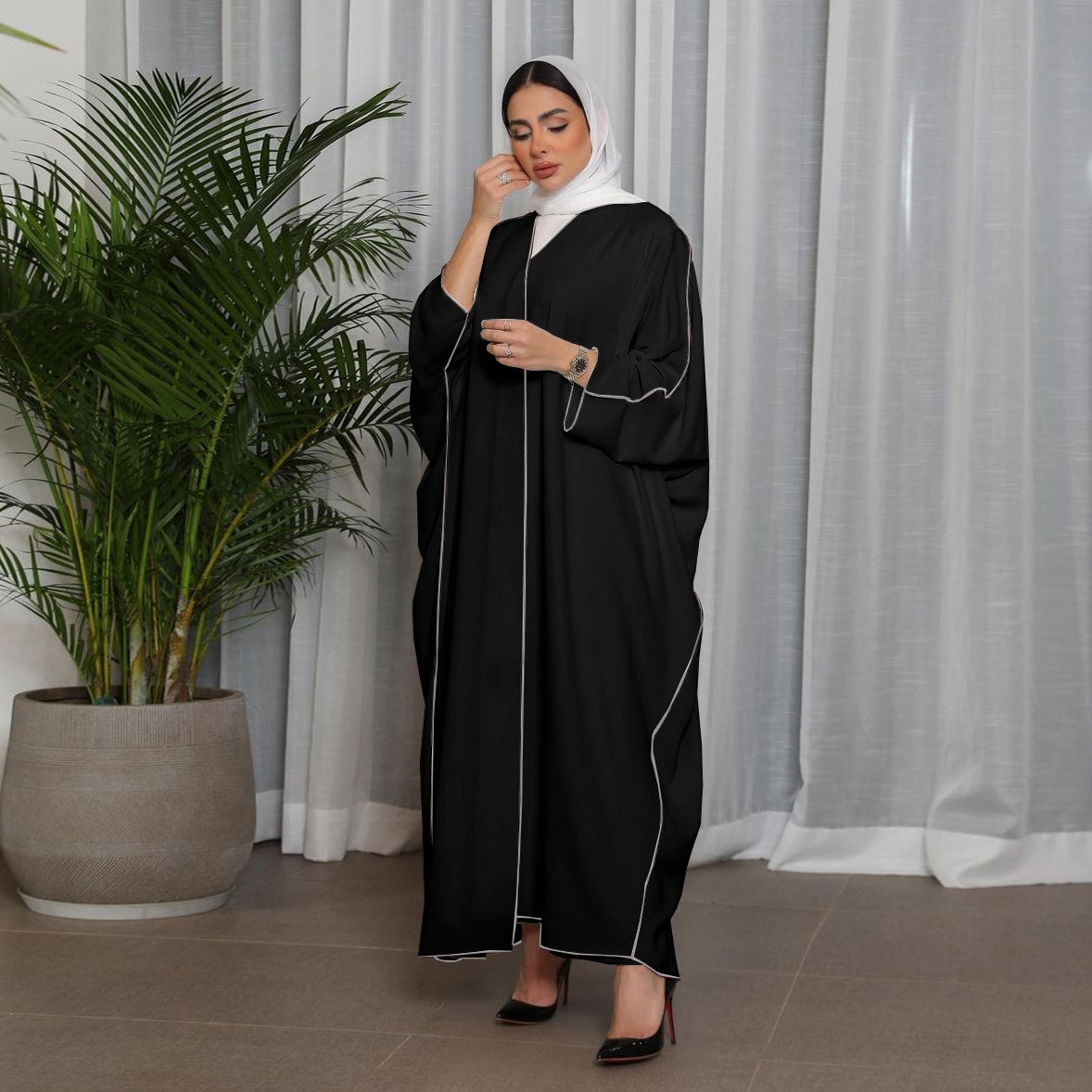 Muslim Plus Size Robe White Patchwork Women's 2 pieces set abaya Middle Eastern European American Long Dresses