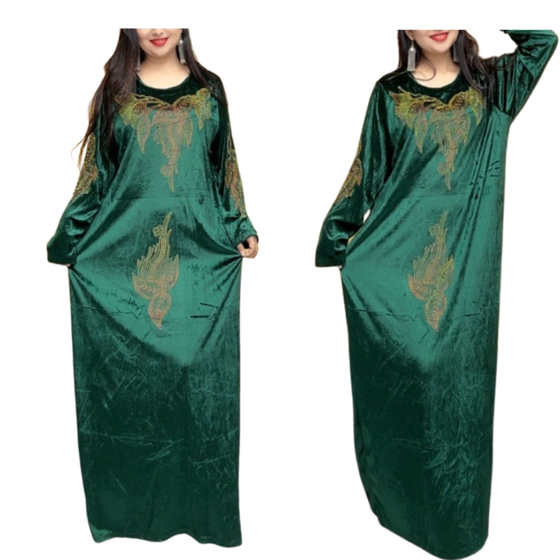 New Plus size velvet abaya duba printed crew neck long muslim women dress islamic clothing free size abaya