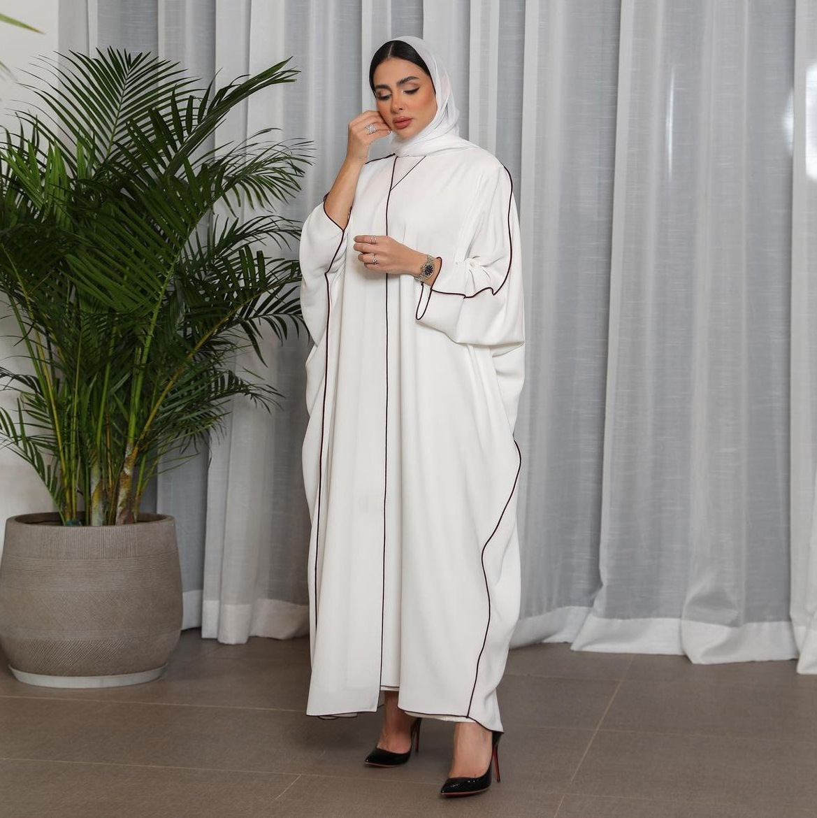 Muslim Plus Size Robe White Patchwork Women's 2 pieces set abaya Middle Eastern European American Long Dresses