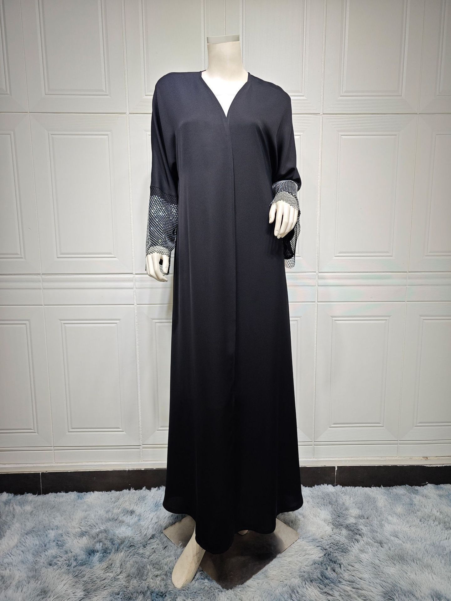 Latest Elegant Women Kaftan Modest Dubai black Abaya Women Muslim Dress Diamond Sleeve Open Kimonos Abaya Qatar Abaya Designs