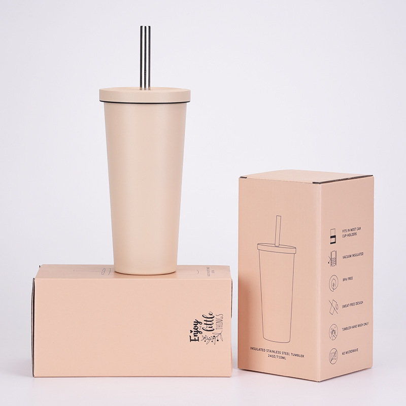 Factory 710ml 24oz stainless steel double wall reusable stainless steel coffee tumbler bubble tea reusable cup with straw