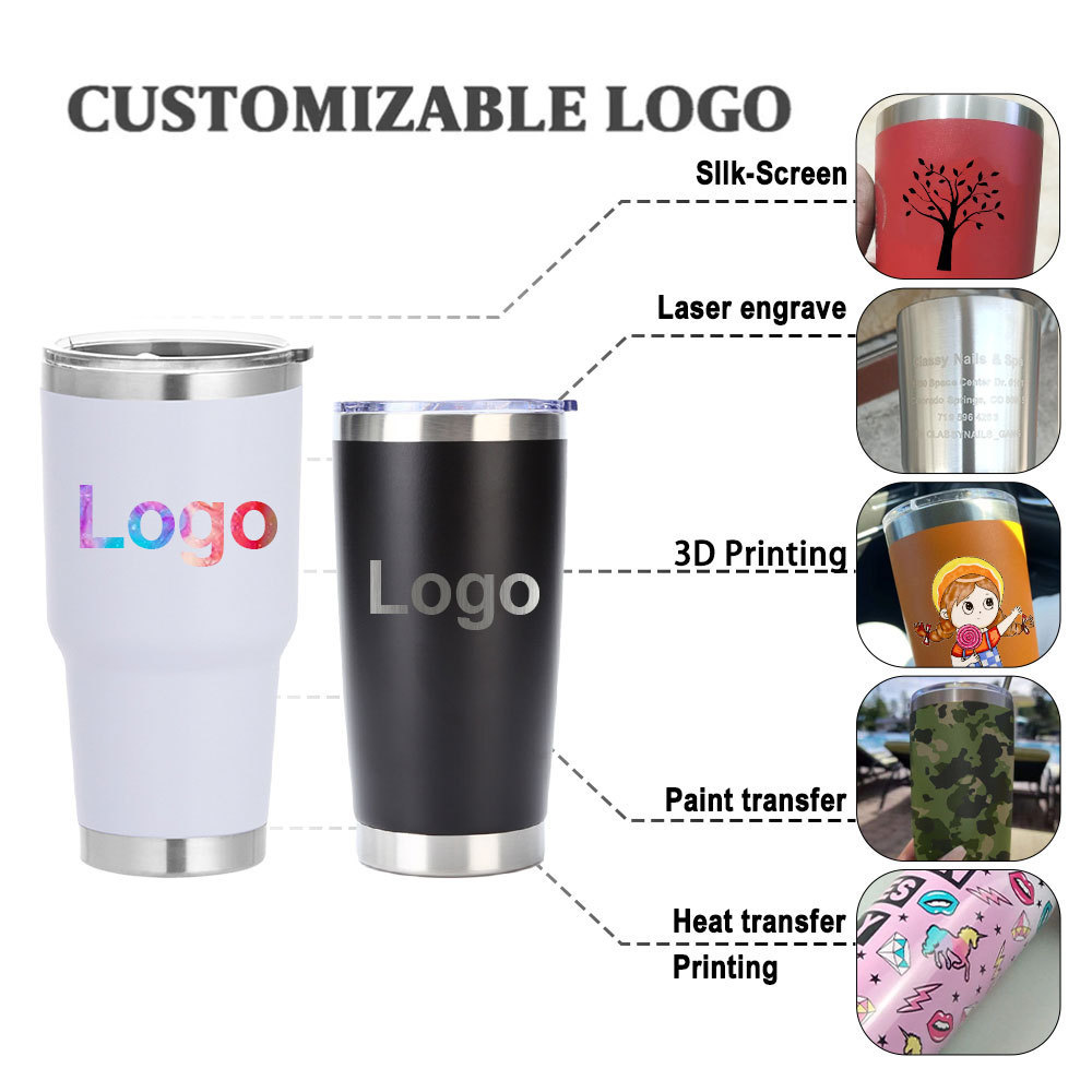 Custom logo yetys powder coated regular stainless steel tumbler powder coated double wall coffee 20 oz travel car mugs tumblers