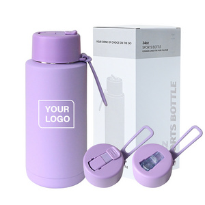 Australia hot sale Custom logo 34oz 1000ml Stainless Steel Water Flask drink ceramic inner thermal bottles with straw lid