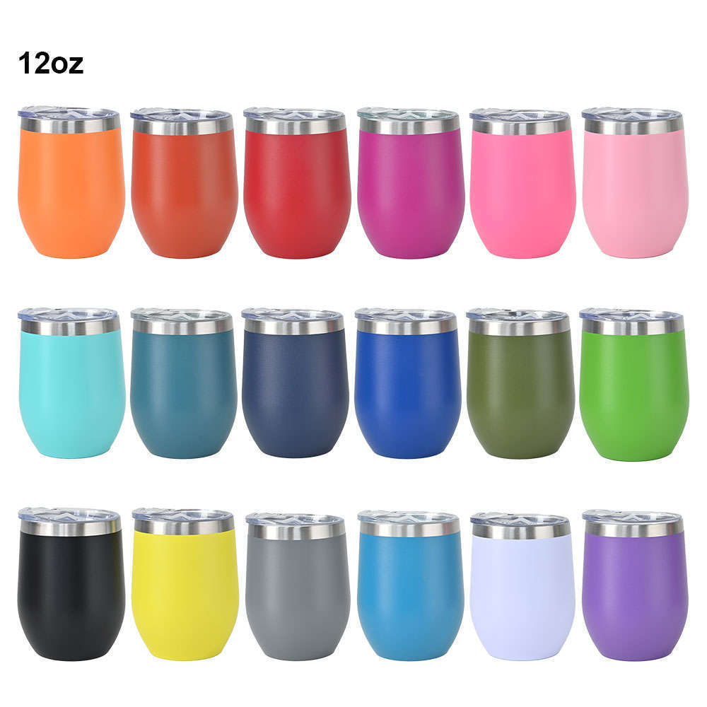 Custom 12oz double wall stemless stainless steel wine tumbler insulated vacuum egg shape mugs Cup wine glass with lids