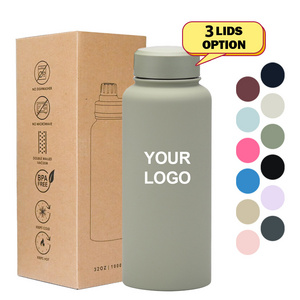 Custom soft touch rubber paint 32oz 1000ml Insulated vacuum flask thermal double wall stainless steel gym sport water bottle