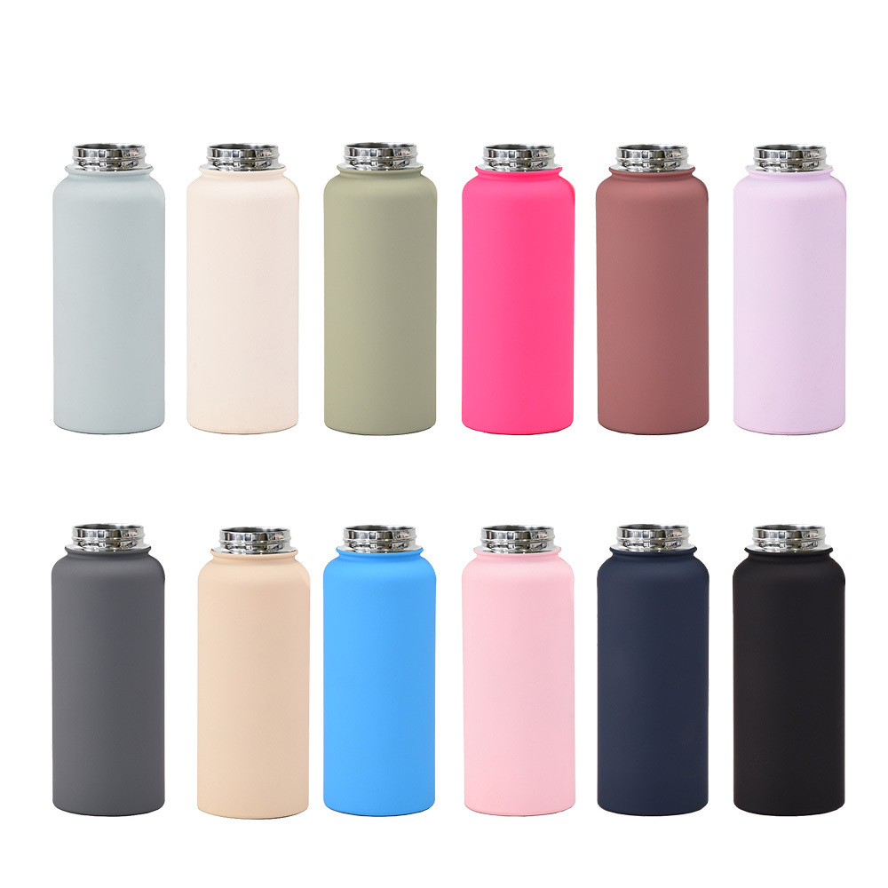 Custom soft touch rubber paint 32oz 1000ml Insulated vacuum flask thermal double wall stainless steel gym sport water bottle