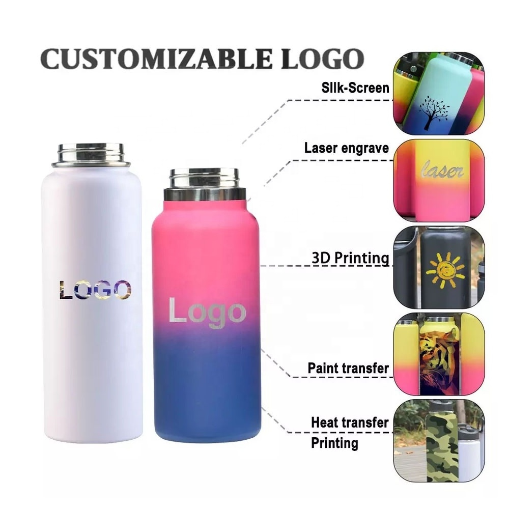 Custom water bottle 18oz 22oz 32oz double wall insulated vacuum drink tumbler reusable stainless steel water bottle