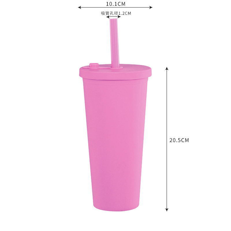 Factory custom logo multi color 24oz double wall tumblers plastic boba bubble tea reusable cup with straw