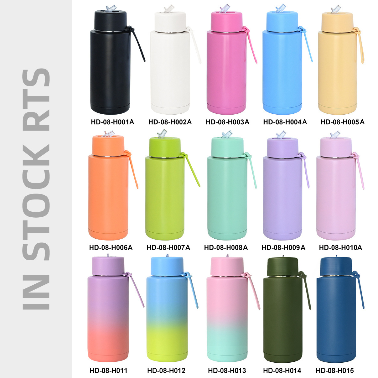 KEWIXY style 34oz stainless steel insulated vacuum flask 1l ceramic reusable drink water bottles