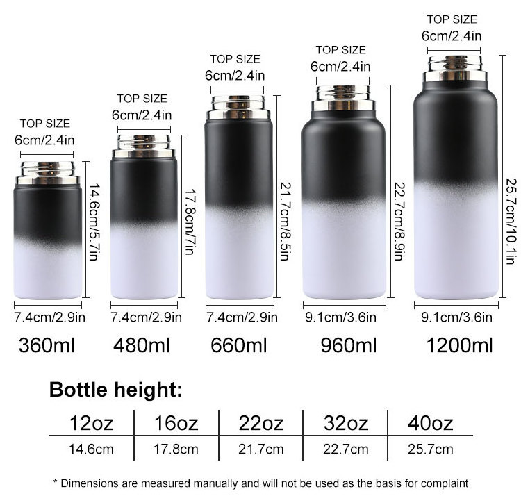 Factory supply 12 16 22 32 40 oz running sport thermos vacuum insulated flask stainless steel drinking water bottles