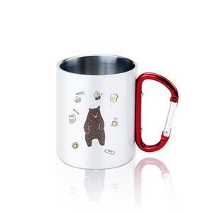 Promotional stainless steel insulation coffee cup with carabiner handle stainless steel climbing cup can be blank sublimation