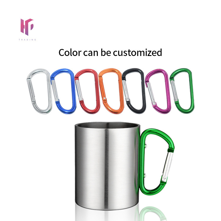 Promotional stainless steel insulation coffee cup with carabiner handle stainless steel climbing cup can be blank sublimation