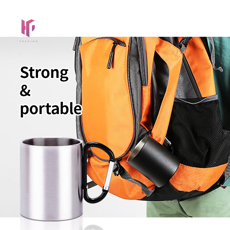 Promotional stainless steel insulation coffee cup with carabiner handle stainless steel climbing cup can be blank sublimation