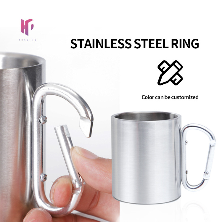 Promotional stainless steel insulation coffee cup with carabiner handle stainless steel climbing cup can be blank sublimation