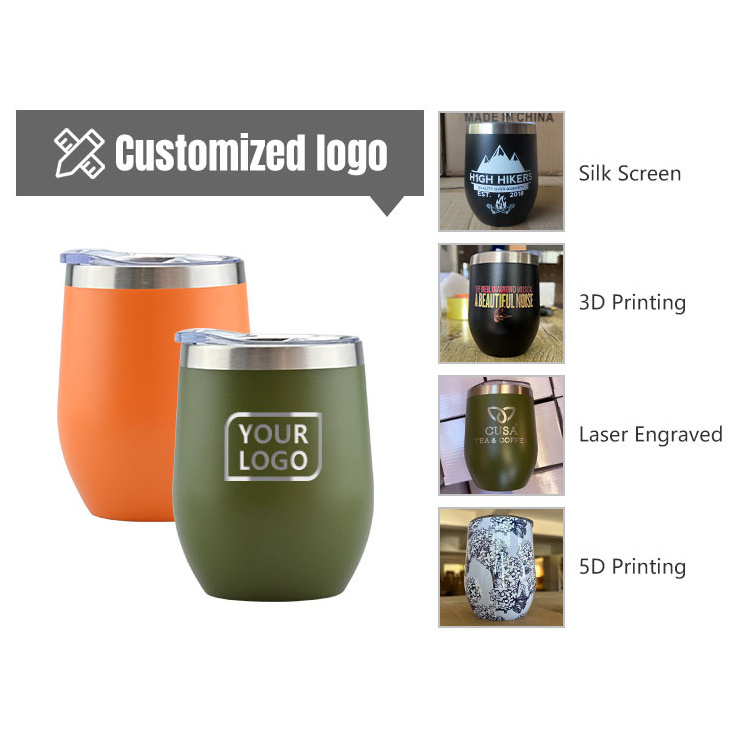 Custom logo 12oz egg shape double wall stainless steel vacuum insulated wine tumblers