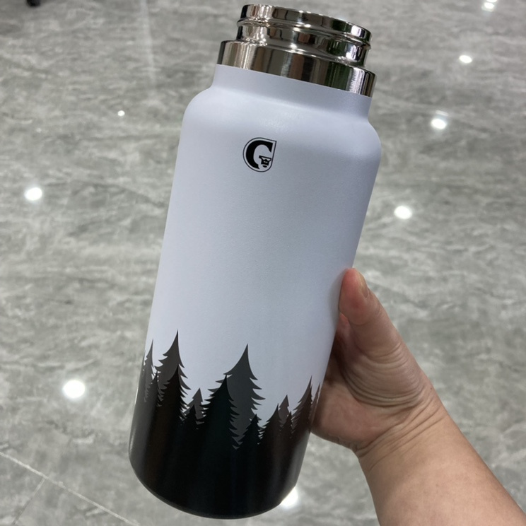 Custom 32oz powder coated flip lid reusable insulated vacuum thermos stainless steel sports drinking water bottle