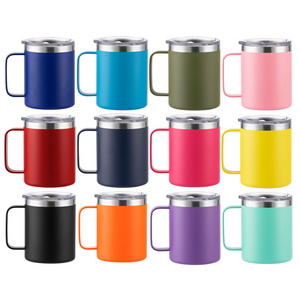 Custom logo leak proof 12oz  14oz 16 oz metal 304 stainless steel thermo travel coffee mug with handle