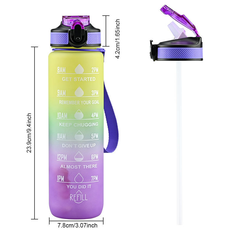 Leakproof Tritan BPA Free 1l Fitness Outdoor Sports Water Jug with Time Marker Large Plastic Motivational Water Bottle