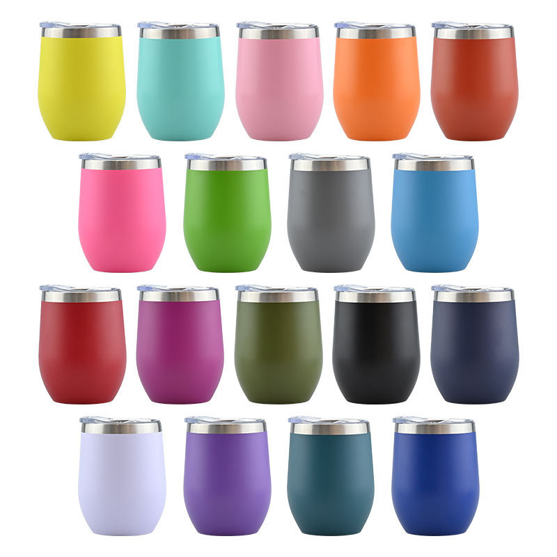 eco friendly custom 12 oz powder coated wine tumbler 12oz coffee mug stainless steel cups with sliding lid and straw