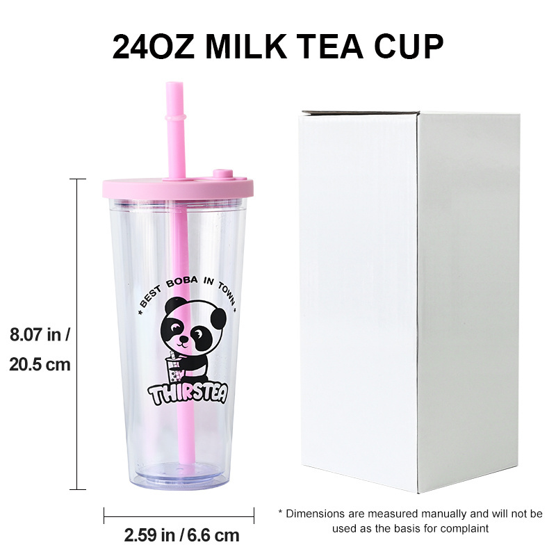 Custom logo double wall 16oz clear bubble tea cup 24oz can reusable plastic frosted coffee tumbler with lid and straw