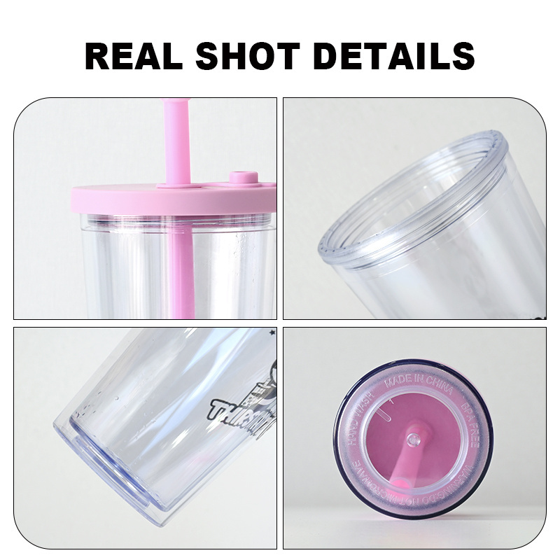 Custom logo double wall 16oz clear bubble tea cup 24oz can reusable plastic frosted coffee tumbler with lid and straw