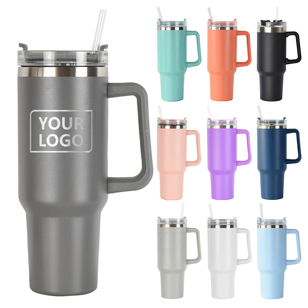 Custom logo 40oz eco friendly double wall stainless steel insulated coffee car mug with handle