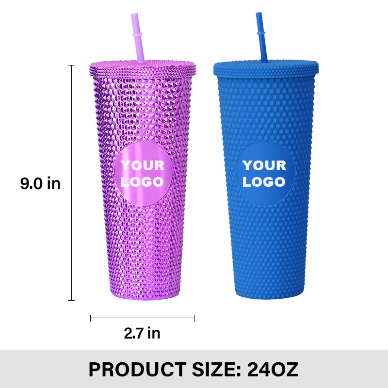 USA warehouse 24 oz double wall plastic acrylic reusable cold pineapple cup matte studded tumbler with lids and straws