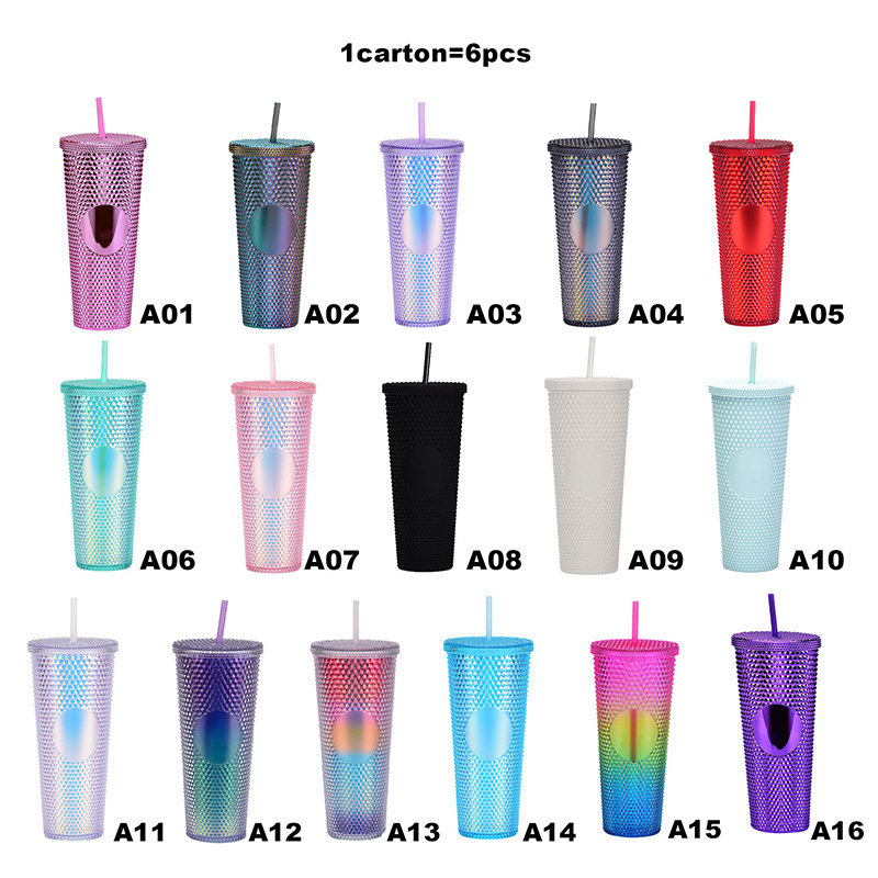 USA warehouse 24 oz double wall plastic acrylic reusable cold pineapple cup matte studded tumbler with lids and straws