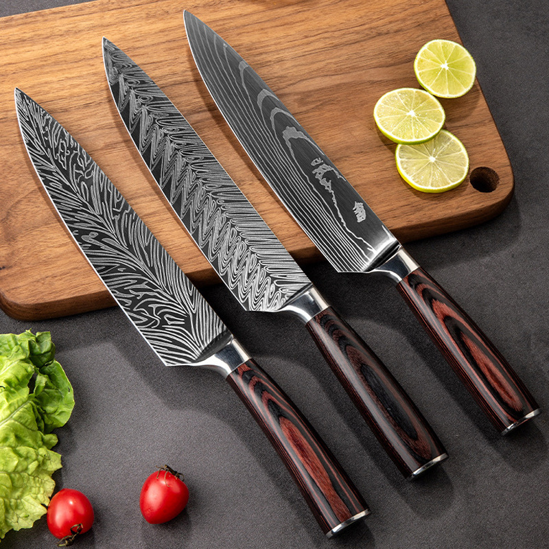 8 Inch German High Carbon Stainless Steel with Damascus Pattern Ultra Sharp Professional Kitchen Chef Cutting Knife