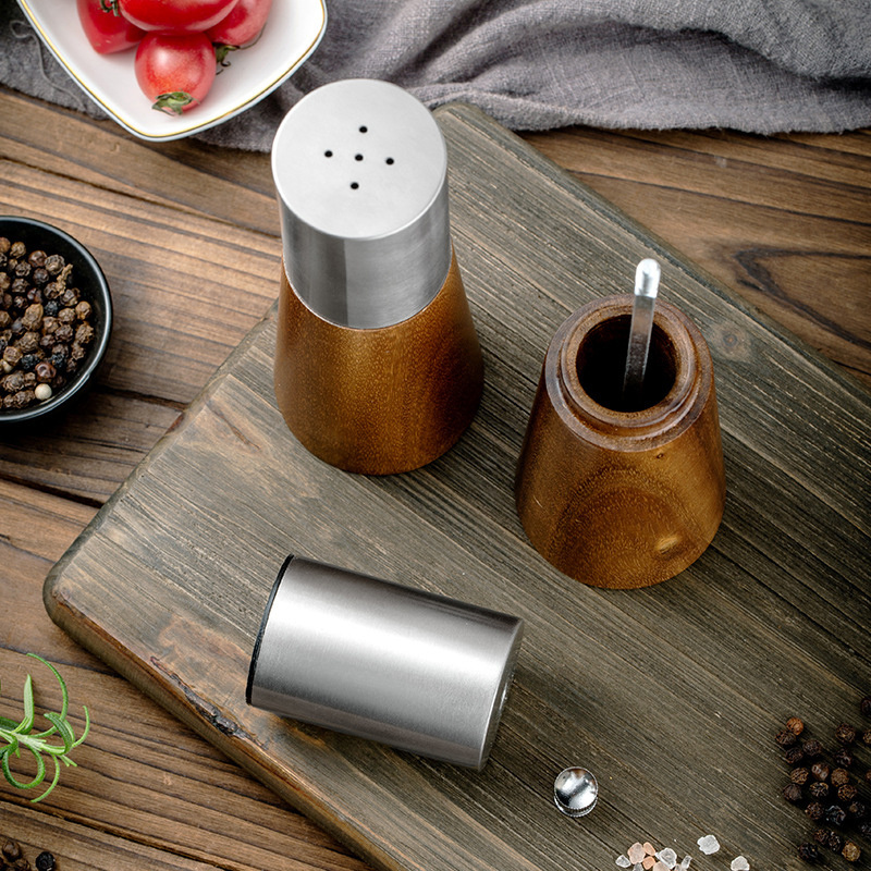 2 Packs For Kitchen Barbecue Picnic Stainless Steel Silver Adjustable Thickness Manual Salt Shaker and Pepper Mill Grinder Set