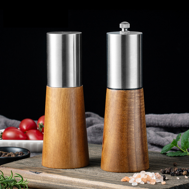 2 Packs For Kitchen Barbecue Picnic Stainless Steel Silver Adjustable Thickness Manual Salt Shaker and Pepper Mill Grinder Set