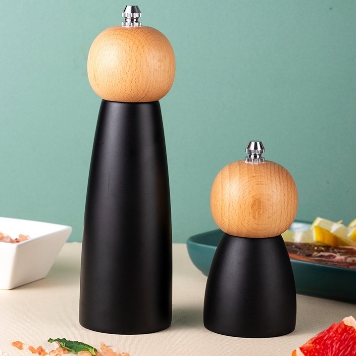 Refillable Adjustable Coarseness Wood Pepper Grinder Mill Wooden Ceramic Grinding Mechanism Salt Mill