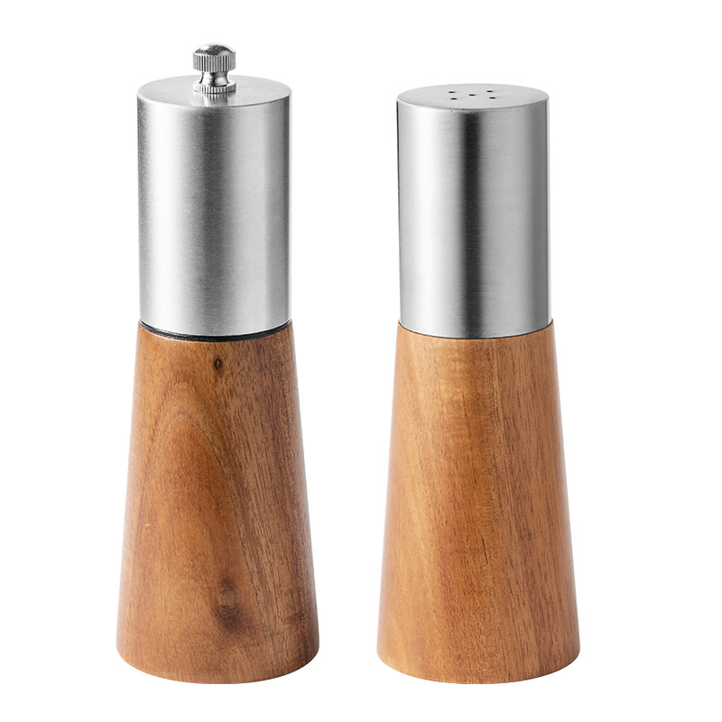 2 Packs For Kitchen Barbecue Picnic Stainless Steel Silver Adjustable Thickness Manual Salt Shaker and Pepper Mill Grinder Set