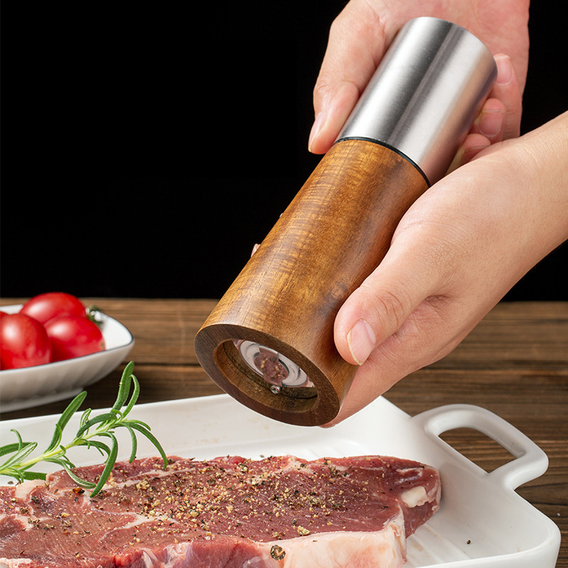 2 Packs For Kitchen Barbecue Picnic Stainless Steel Silver Adjustable Thickness Manual Salt Shaker and Pepper Mill Grinder Set