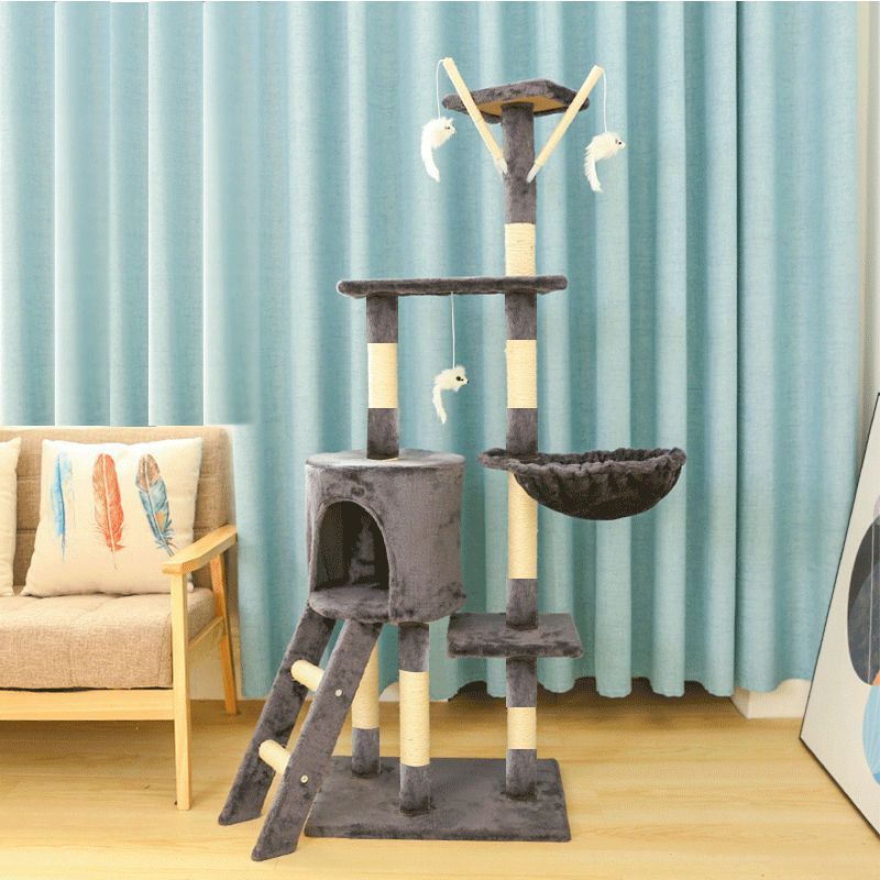 Wholesale Cat Tree Large Cat Tower 53in  Cat Activity Center toy with Hammock  Basket Removable Fur Ball Sticks