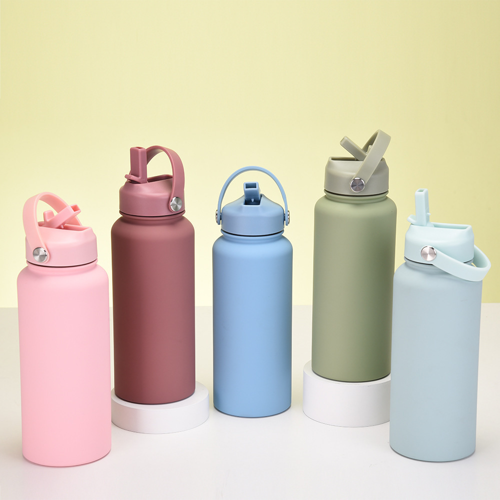 Custom Soft Touch Rubber Paint 32oz 1000ml Insulated Vacuum Flask Thermal Double Wall Stainless Steel Gym 1L Sport Water Bottle